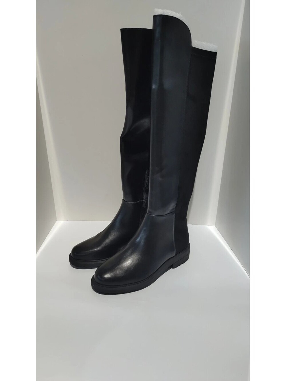 169$ On 34th Tall Stretch Back Riding Boots Lug Sole Knee Size 8.5 US Black